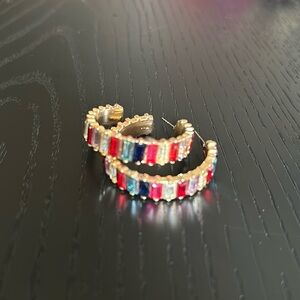 Vintage 1 inch crystal hoops costume jewelry